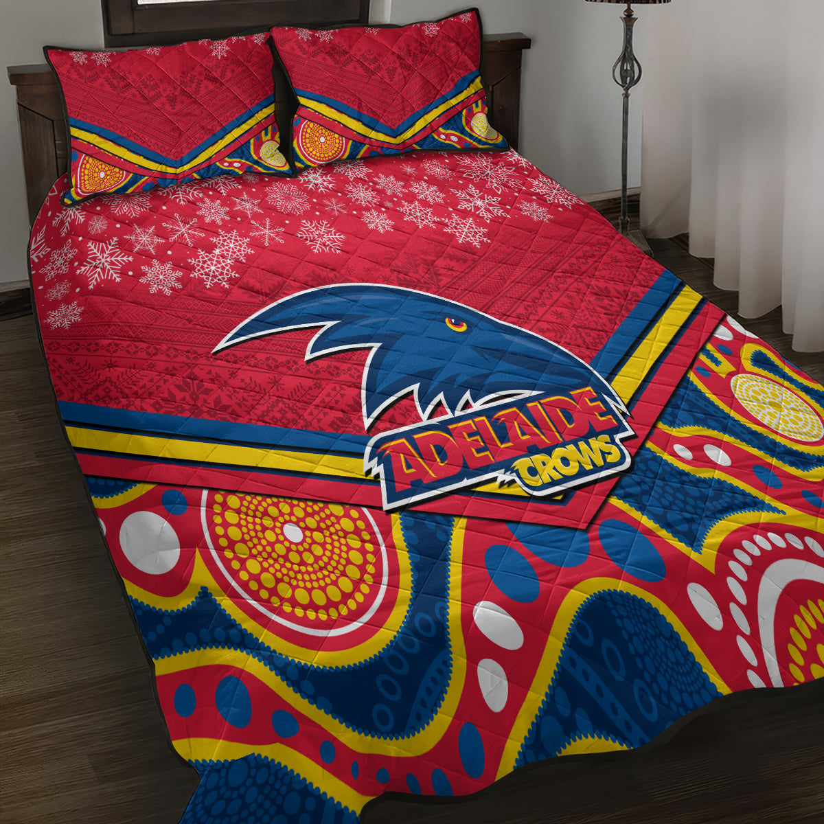 custom-adelaide-crows-football-christmas-quilt-bed-set-merry-xmas-2023-mix-aboriginal-art