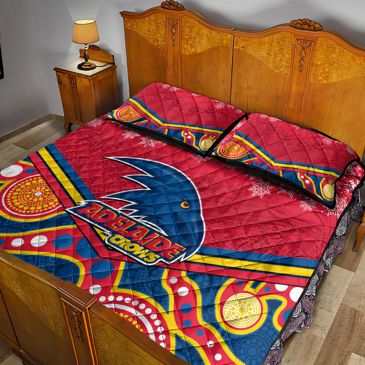 custom-adelaide-crows-football-christmas-quilt-bed-set-merry-xmas-2023-mix-aboriginal-art