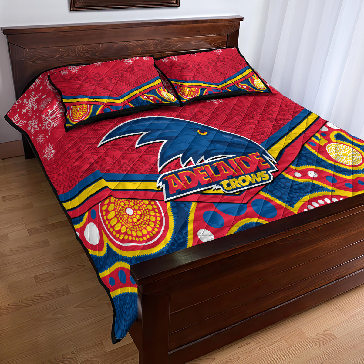 custom-adelaide-crows-football-christmas-quilt-bed-set-merry-xmas-2023-mix-aboriginal-art