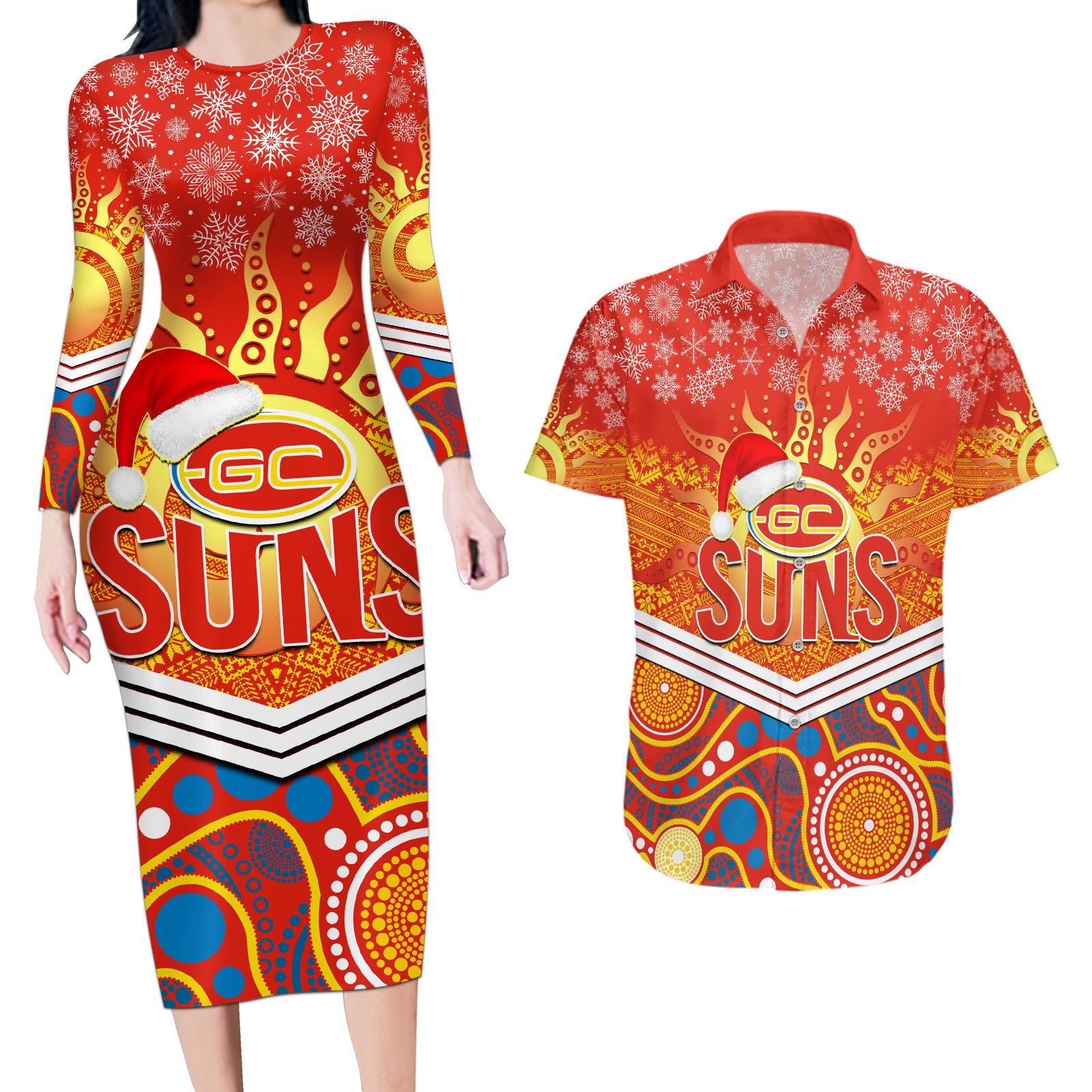 custom-suns-football-christmas-couples-matching-long-sleeve-bodycon-dress-and-hawaiian-shirt-merry-xmas-2023-mix-aboriginal-art