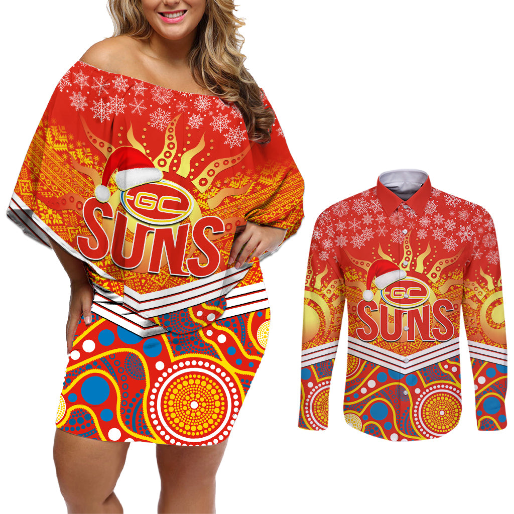 custom-suns-football-christmas-couples-matching-off-shoulder-short-dress-and-long-sleeve-button-shirt-merry-xmas-2023-mix-aboriginal-art