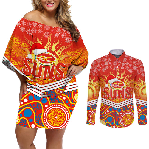 custom-suns-football-christmas-couples-matching-off-shoulder-short-dress-and-long-sleeve-button-shirt-merry-xmas-2023-mix-aboriginal-art