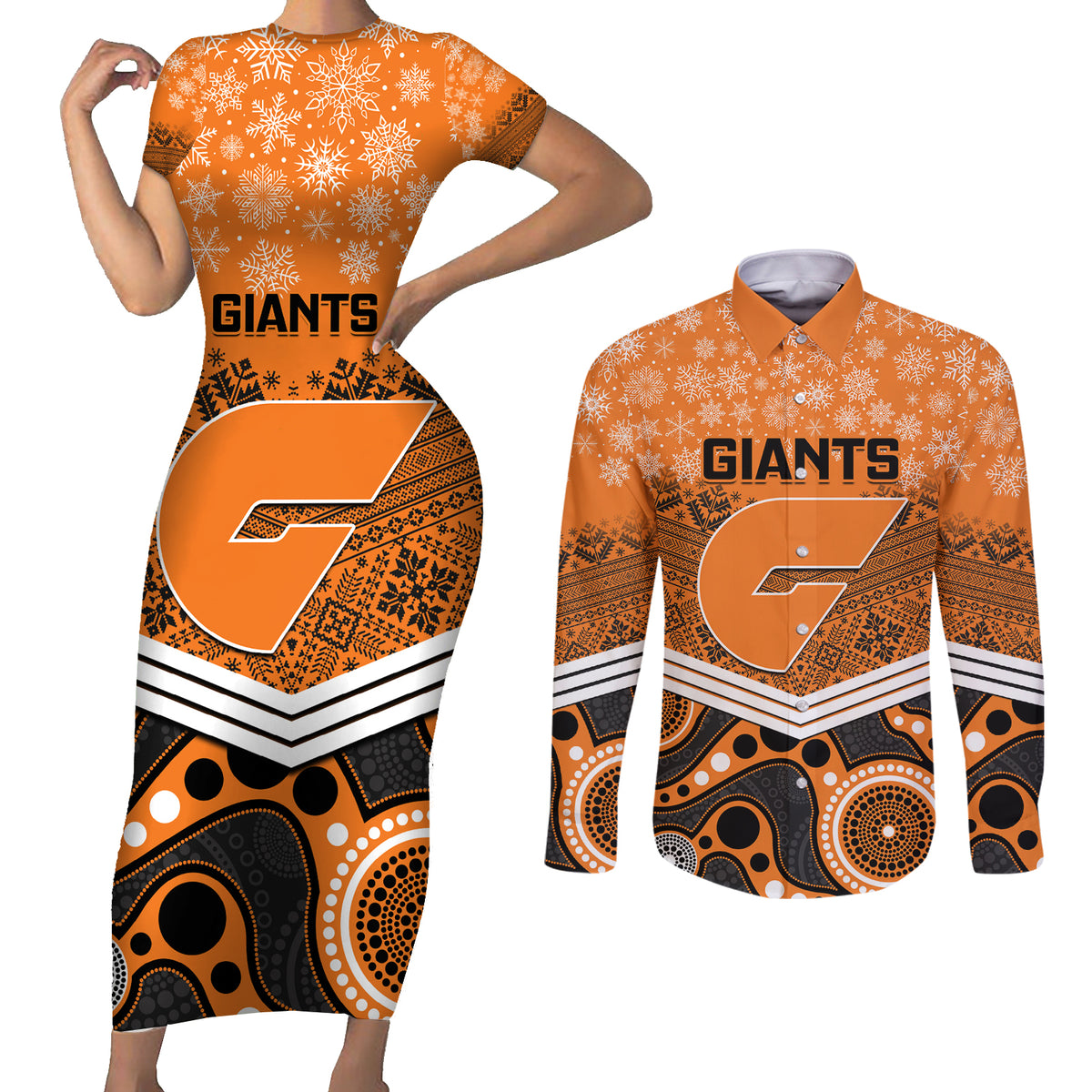 custom-giants-football-christmas-couples-matching-short-sleeve-bodycon-dress-and-long-sleeve-button-shirt-merry-xmas-2023-mix-aboriginal-art