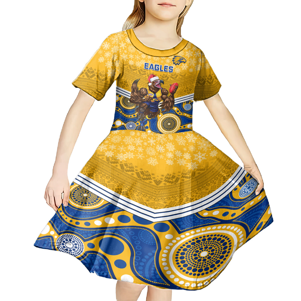 custom-eagles-football-christmas-kid-short-sleeve-dress-merry-xmas-2023-mix-aboriginal-art