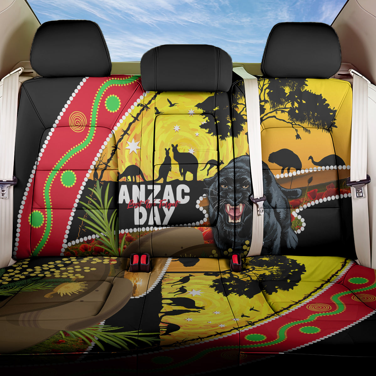 Panthers ANZAC Day Back Car Seat Cover Pennies Mascot Rosemary Starring Night Style
