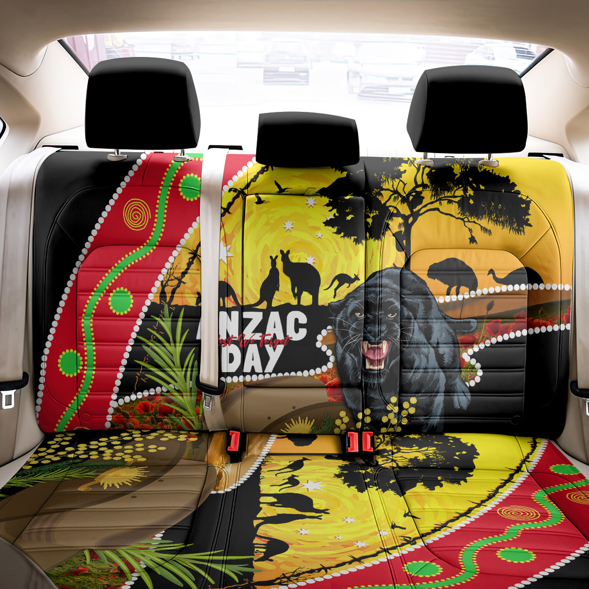 Panthers ANZAC Day Back Car Seat Cover Pennies Mascot Rosemary Starring Night Style