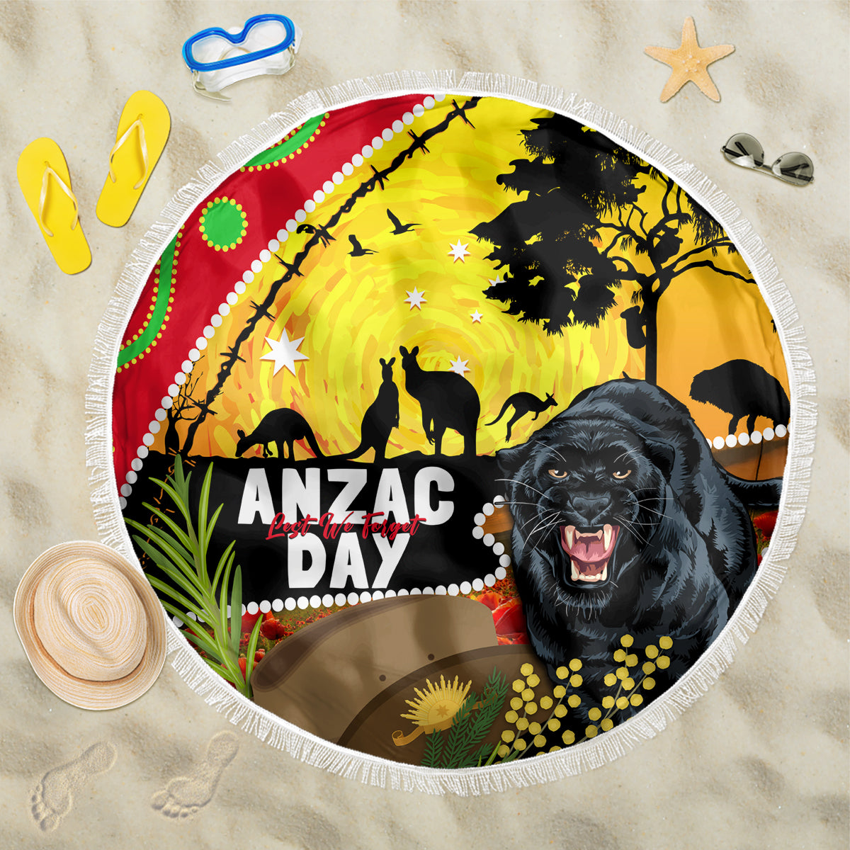 Panthers ANZAC Day Beach Blanket Pennies Mascot Rosemary Starring Night Style