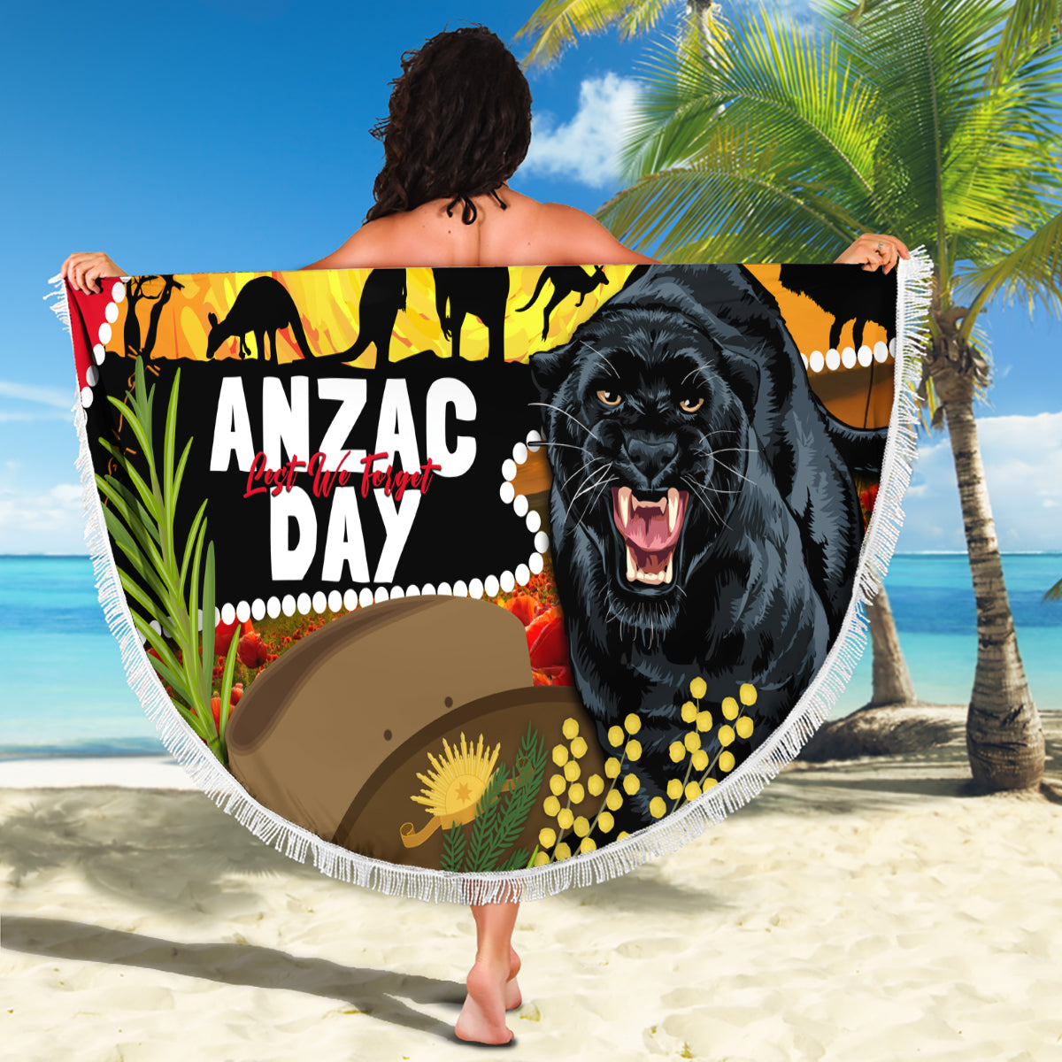 Panthers ANZAC Day Beach Blanket Pennies Mascot Rosemary Starring Night Style