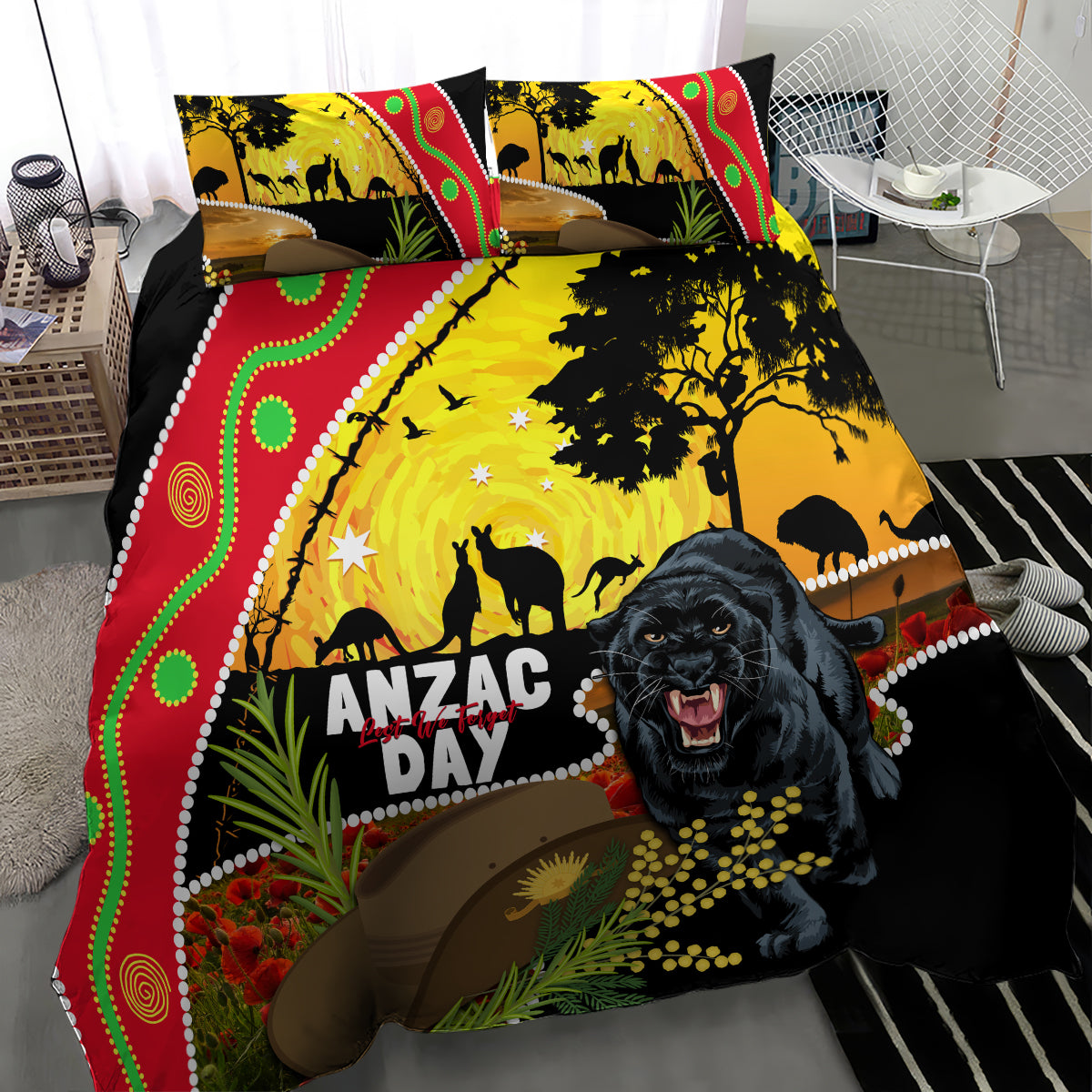 Panthers ANZAC Day Bedding Set Pennies Mascot Rosemary Starring Night Style