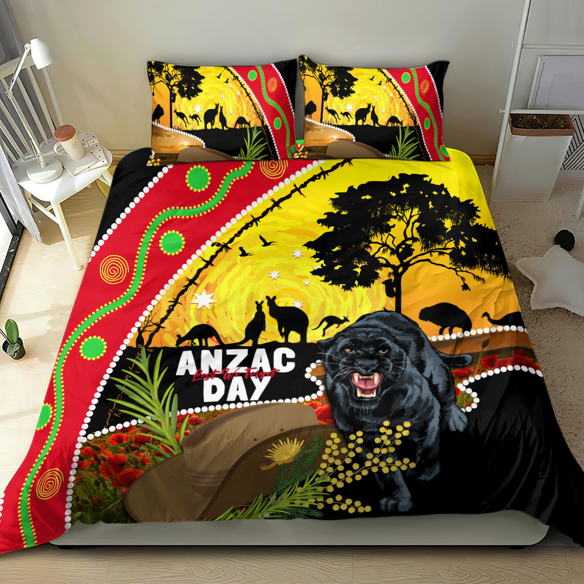 Panthers ANZAC Day Bedding Set Pennies Mascot Rosemary Starring Night Style