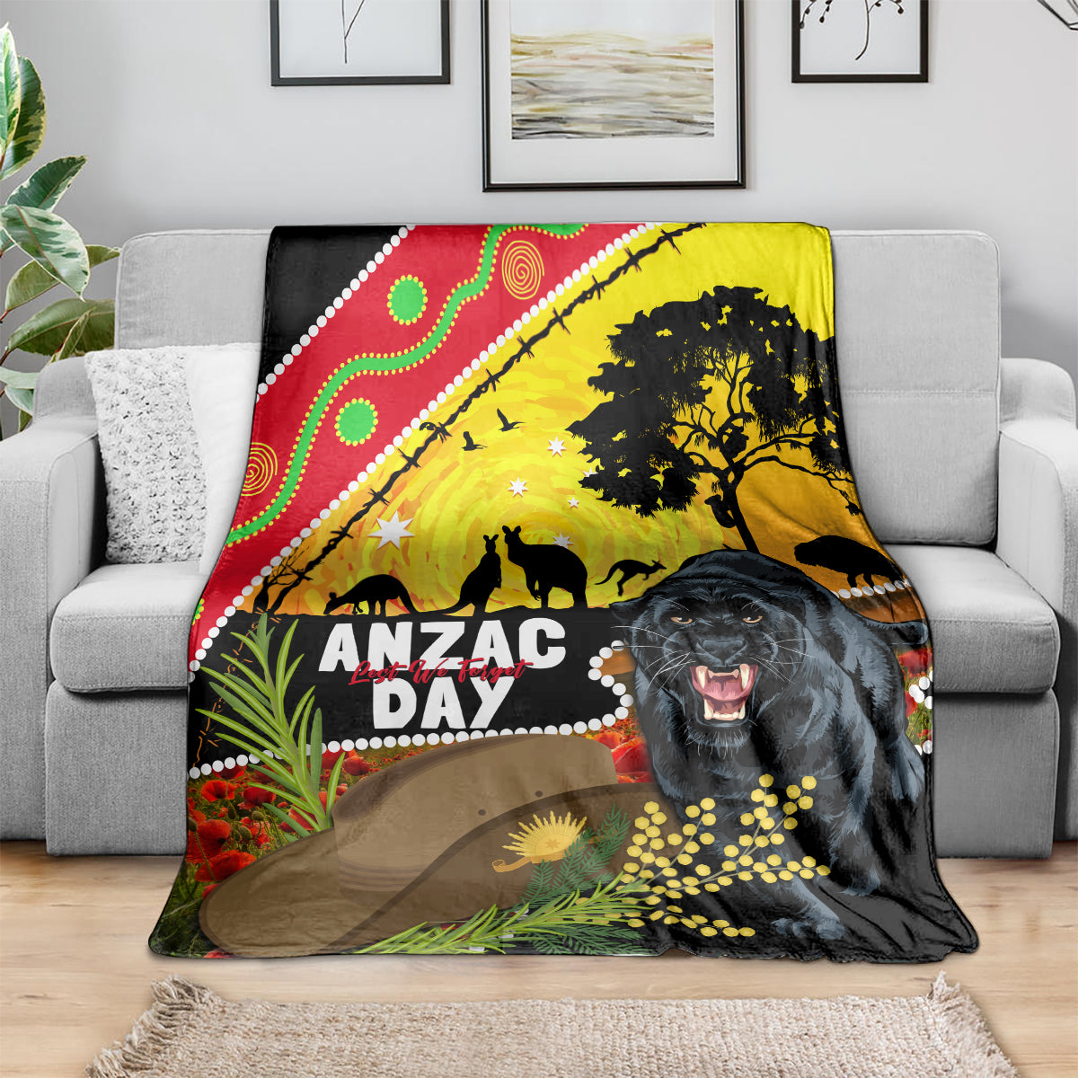 Panthers ANZAC Day Blanket Pennies Mascot Rosemary Starring Night Style