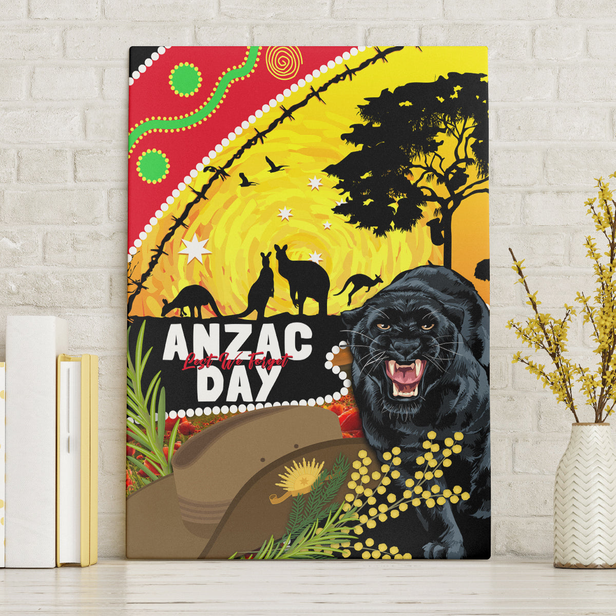 Panthers ANZAC Day Canvas Wall Art Pennies Mascot Rosemary Starring Night Style