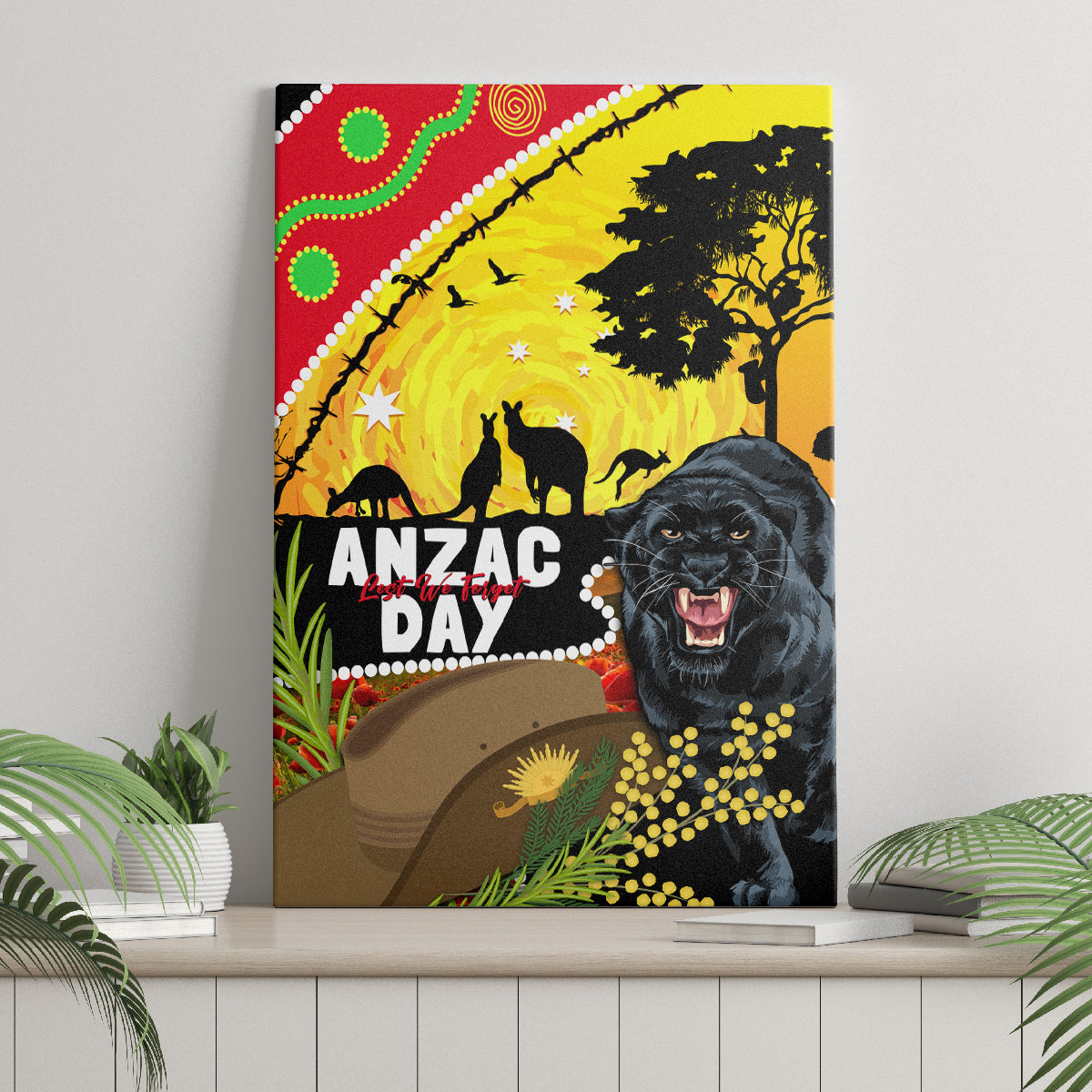 Panthers ANZAC Day Canvas Wall Art Pennies Mascot Rosemary Starring Night Style