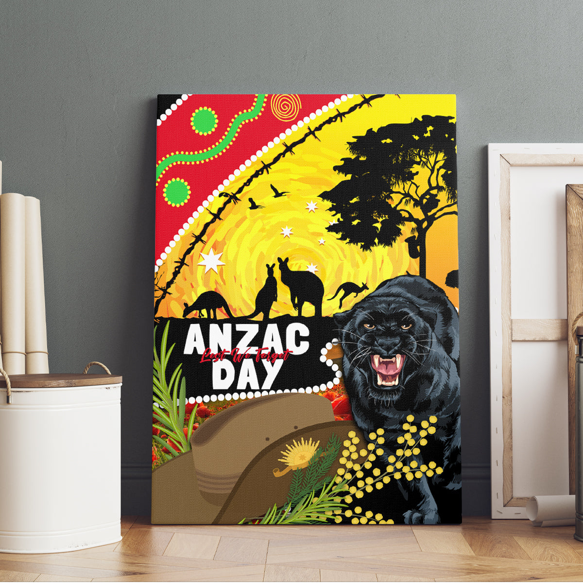 Panthers ANZAC Day Canvas Wall Art Pennies Mascot Rosemary Starring Night Style