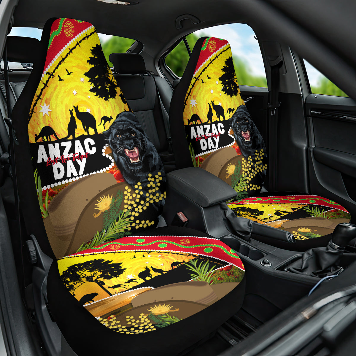 Panthers ANZAC Day Car Seat Cover Pennies Mascot Rosemary Starring Night Style