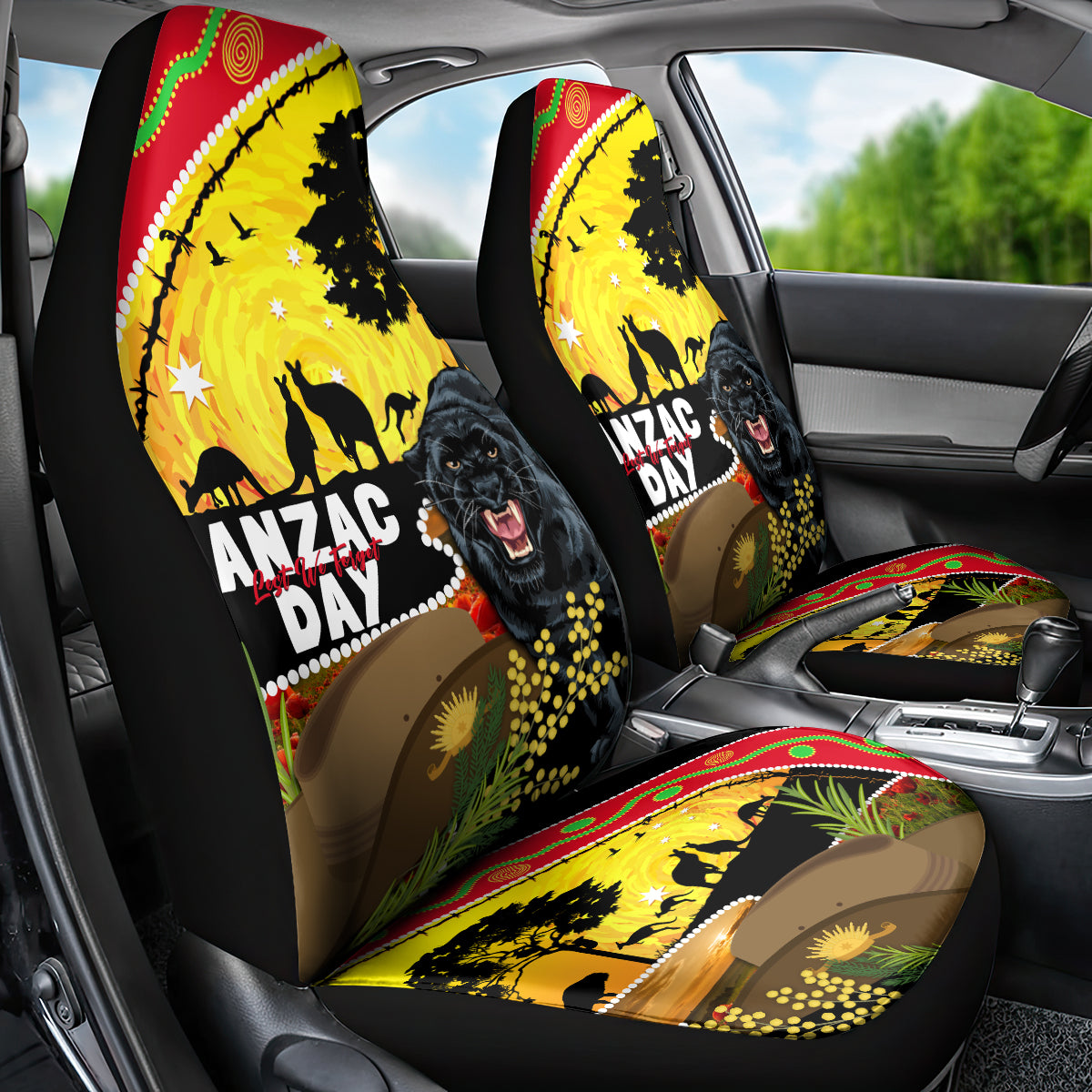 Panthers ANZAC Day Car Seat Cover Pennies Mascot Rosemary Starring Night Style