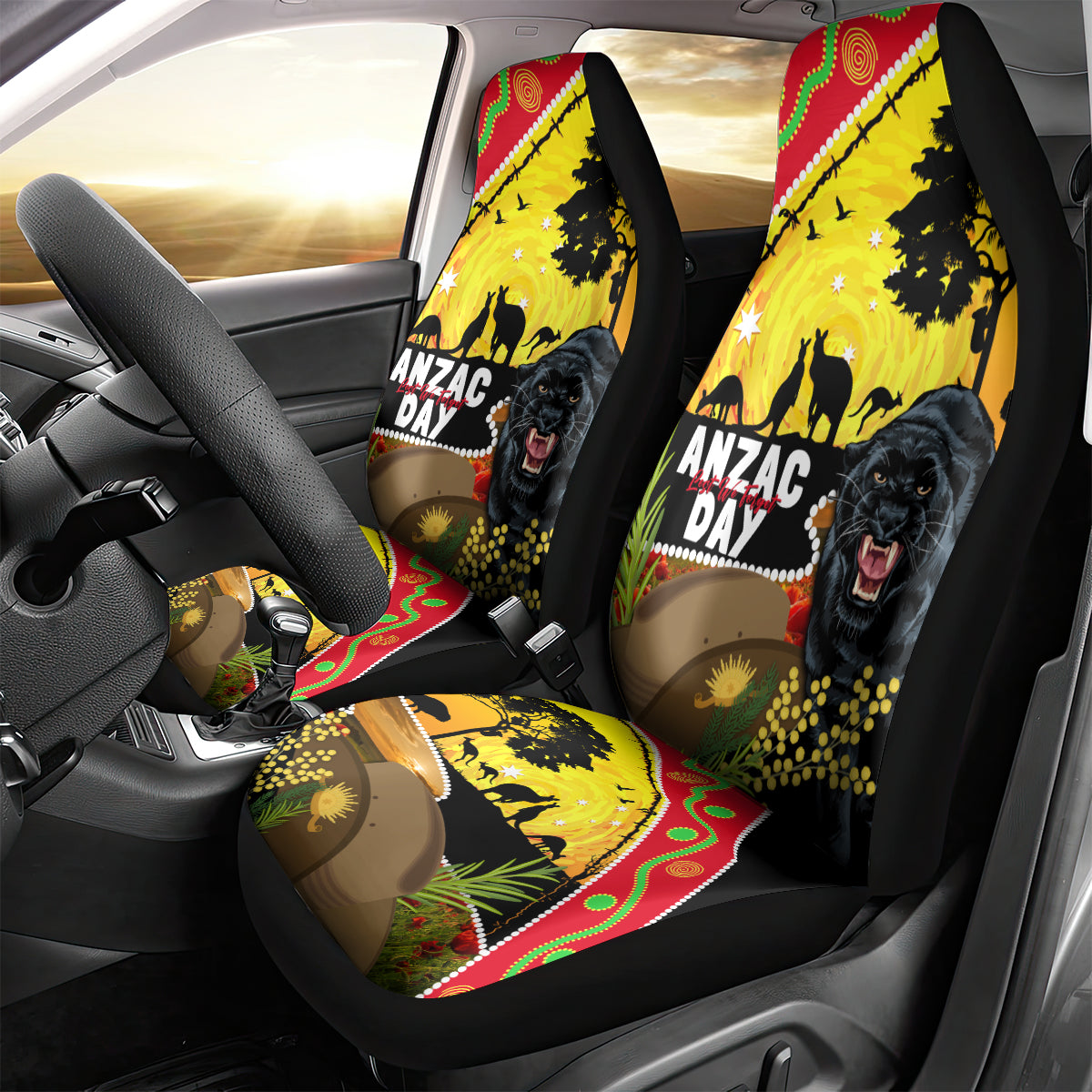 Panthers ANZAC Day Car Seat Cover Pennies Mascot Rosemary Starring Night Style