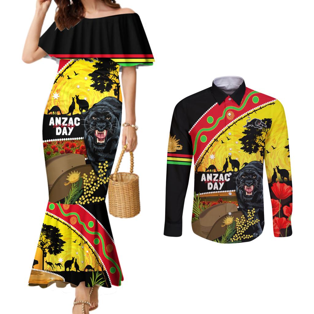 Panthers ANZAC Day Couples Matching Mermaid Dress and Long Sleeve Button Shirt Pennies Mascot Rosemary Starring Night Style