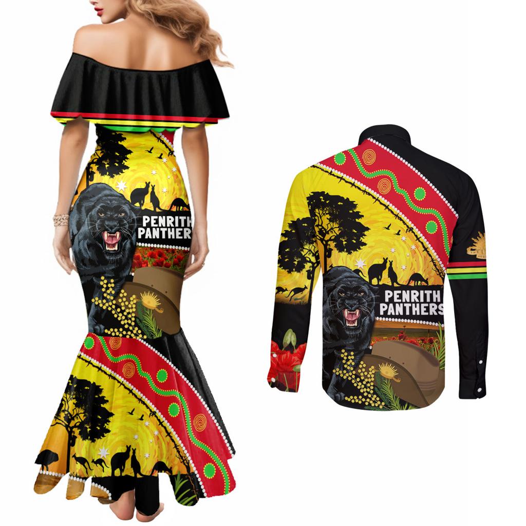 Panthers ANZAC Day Couples Matching Mermaid Dress and Long Sleeve Button Shirt Pennies Mascot Rosemary Starring Night Style