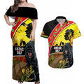 Panthers ANZAC Day Couples Matching Off Shoulder Maxi Dress and Hawaiian Shirt Pennies Mascot Rosemary Starring Night Style