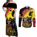 Panthers ANZAC Day Couples Matching Off Shoulder Maxi Dress and Long Sleeve Button Shirt Pennies Mascot Rosemary Starring Night Style