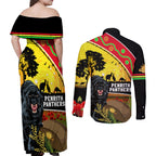 Panthers ANZAC Day Couples Matching Off Shoulder Maxi Dress and Long Sleeve Button Shirt Pennies Mascot Rosemary Starring Night Style