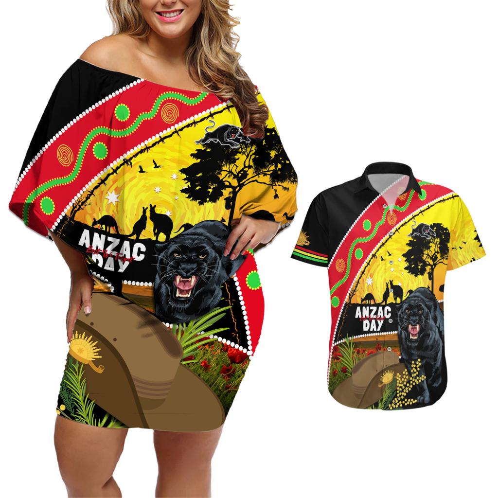 Panthers ANZAC Day Couples Matching Off Shoulder Short Dress and Hawaiian Shirt Pennies Mascot Rosemary Starring Night Style