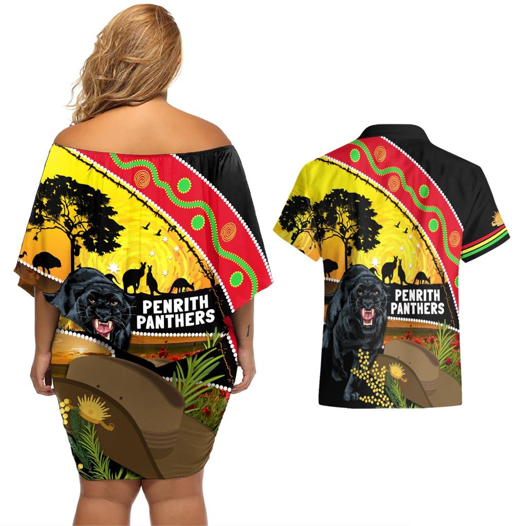 Panthers ANZAC Day Couples Matching Off Shoulder Short Dress and Hawaiian Shirt Pennies Mascot Rosemary Starring Night Style