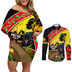 Panthers ANZAC Day Couples Matching Off Shoulder Short Dress and Long Sleeve Button Shirt Pennies Mascot Rosemary Starring Night Style