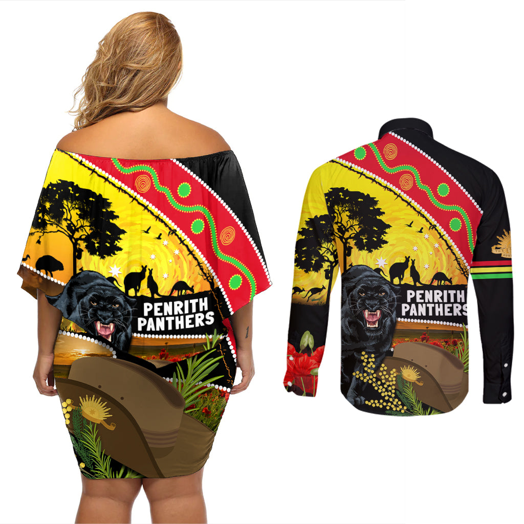 Panthers ANZAC Day Couples Matching Off Shoulder Short Dress and Long Sleeve Button Shirt Pennies Mascot Rosemary Starring Night Style