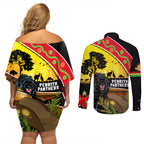 Panthers ANZAC Day Couples Matching Off Shoulder Short Dress and Long Sleeve Button Shirt Pennies Mascot Rosemary Starring Night Style