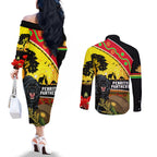 Panthers ANZAC Day Couples Matching Off The Shoulder Long Sleeve Dress and Long Sleeve Button Shirt Pennies Mascot Rosemary Starring Night Style