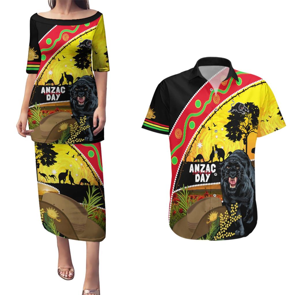 Panthers ANZAC Day Couples Matching Puletasi and Hawaiian Shirt Pennies Mascot Rosemary Starring Night Style