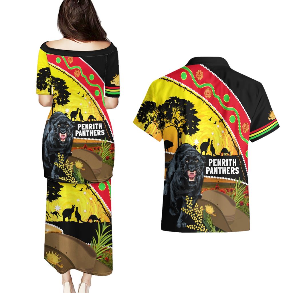 Panthers ANZAC Day Couples Matching Puletasi and Hawaiian Shirt Pennies Mascot Rosemary Starring Night Style
