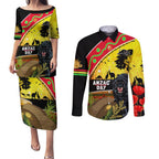 Panthers ANZAC Day Couples Matching Puletasi and Long Sleeve Button Shirt Pennies Mascot Rosemary Starring Night Style