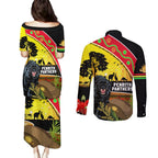 Panthers ANZAC Day Couples Matching Puletasi and Long Sleeve Button Shirt Pennies Mascot Rosemary Starring Night Style