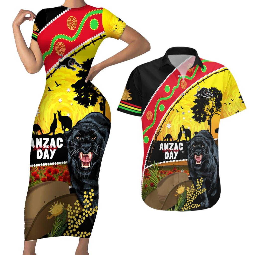 Panthers ANZAC Day Couples Matching Short Sleeve Bodycon Dress and Hawaiian Shirt Pennies Mascot Rosemary Starring Night Style