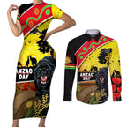 Panthers ANZAC Day Couples Matching Short Sleeve Bodycon Dress and Long Sleeve Button Shirt Pennies Mascot Rosemary Starring Night Style
