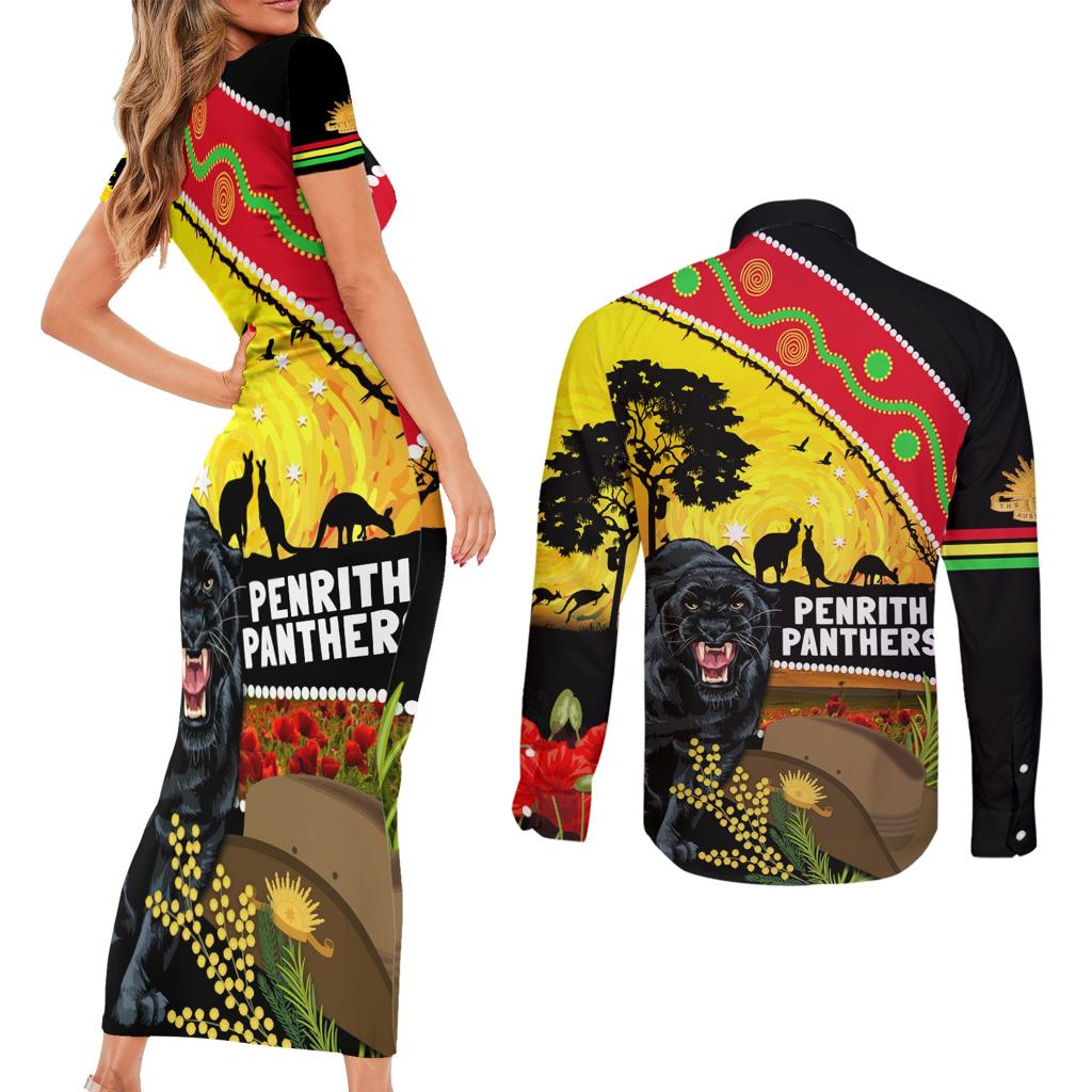 Panthers ANZAC Day Couples Matching Short Sleeve Bodycon Dress and Long Sleeve Button Shirt Pennies Mascot Rosemary Starring Night Style