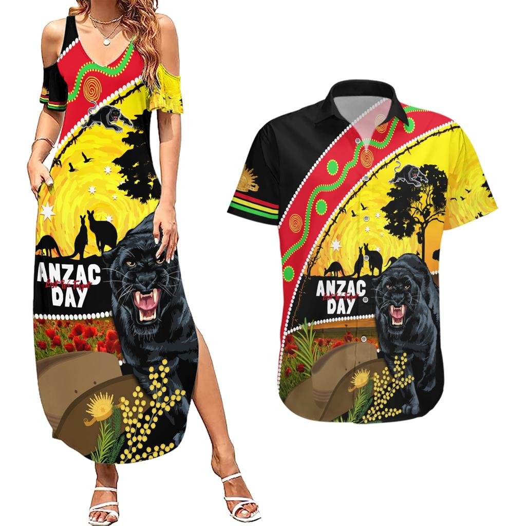 Panthers ANZAC Day Couples Matching Summer Maxi Dress and Hawaiian Shirt Pennies Mascot Rosemary Starring Night Style