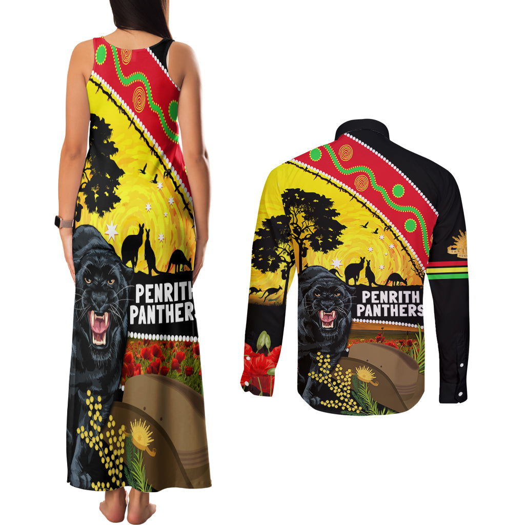 Panthers ANZAC Day Couples Matching Tank Maxi Dress and Long Sleeve Button Shirt Pennies Mascot Rosemary Starring Night Style