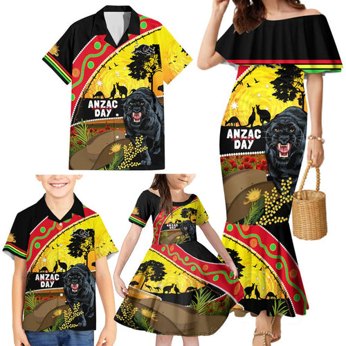 Panthers ANZAC Day Family Matching Mermaid Dress and Hawaiian Shirt Pennies Mascot Rosemary Starring Night Style