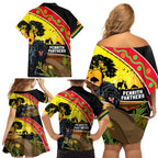 Panthers ANZAC Day Family Matching Off Shoulder Short Dress and Hawaiian Shirt Pennies Mascot Rosemary Starring Night Style