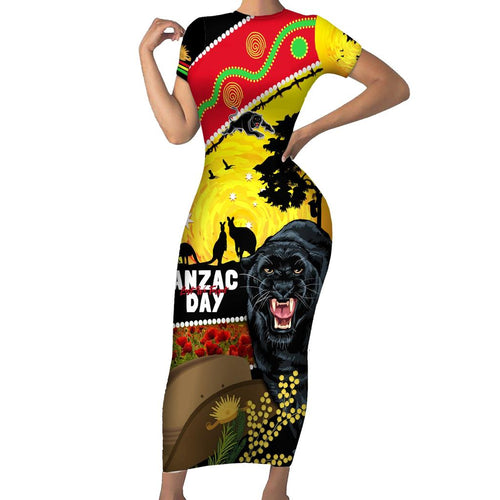 Panthers ANZAC Day Family Matching Short Sleeve Bodycon Dress and Hawaiian Shirt Pennies Mascot Rosemary Starring Night Style