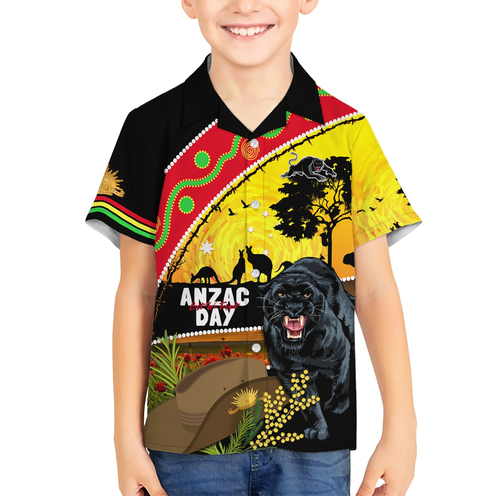 Panthers ANZAC Day Hawaiian Shirt Pennies Mascot Rosemary Starring Night Style