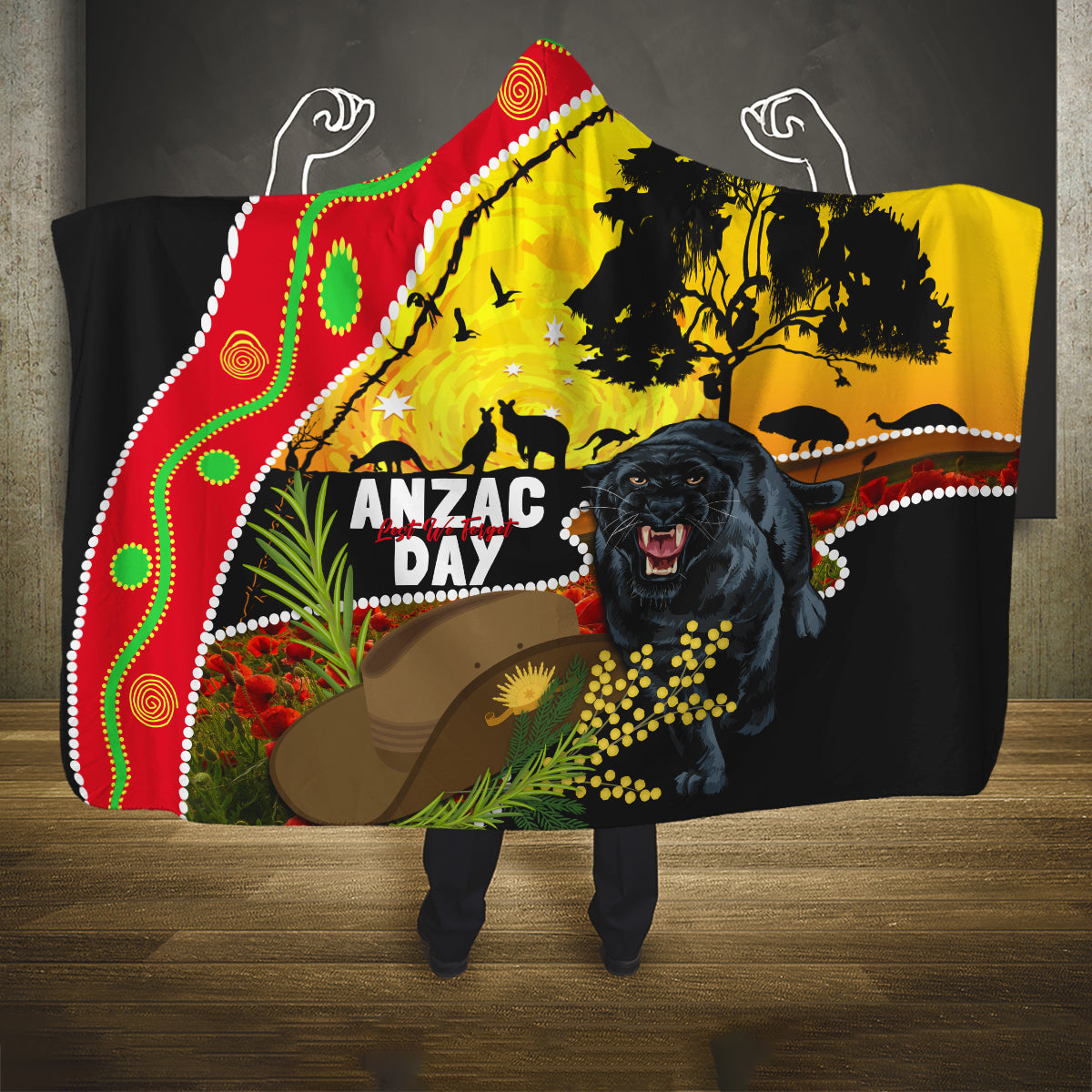 Panthers ANZAC Day Hooded Blanket Pennies Mascot Rosemary Starring Night Style
