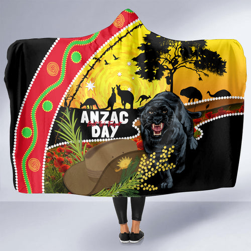 Panthers ANZAC Day Hooded Blanket Pennies Mascot Rosemary Starring Night Style