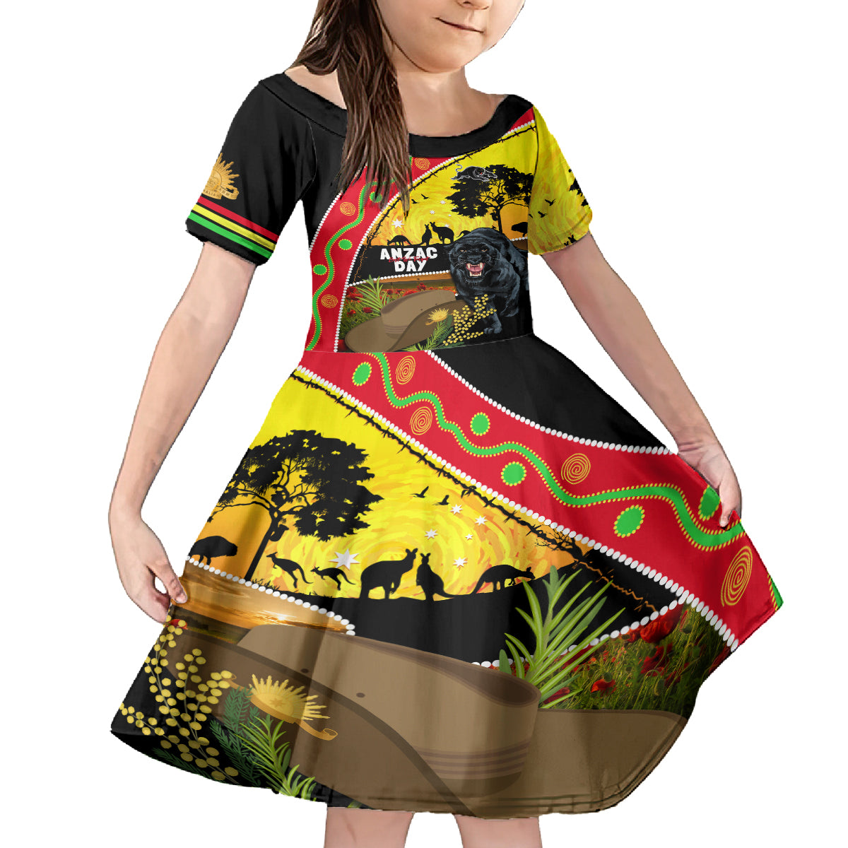 Panthers ANZAC Day Kid Short Sleeve Dress Pennies Mascot Rosemary Starring Night Style
