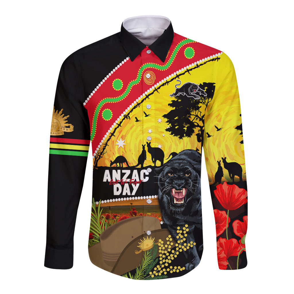 Panthers ANZAC Day Long Sleeve Button Shirt Pennies Mascot Rosemary Starring Night Style