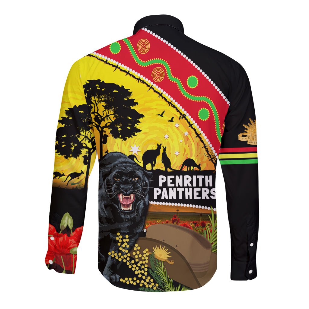 Panthers ANZAC Day Long Sleeve Button Shirt Pennies Mascot Rosemary Starring Night Style